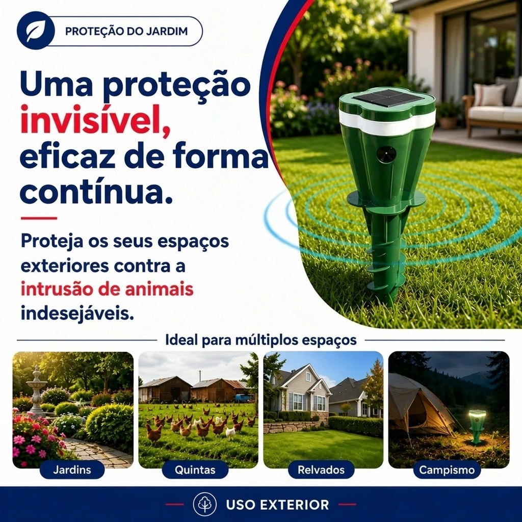 Escudo exterior autónomo de 360° contra animais indesejados