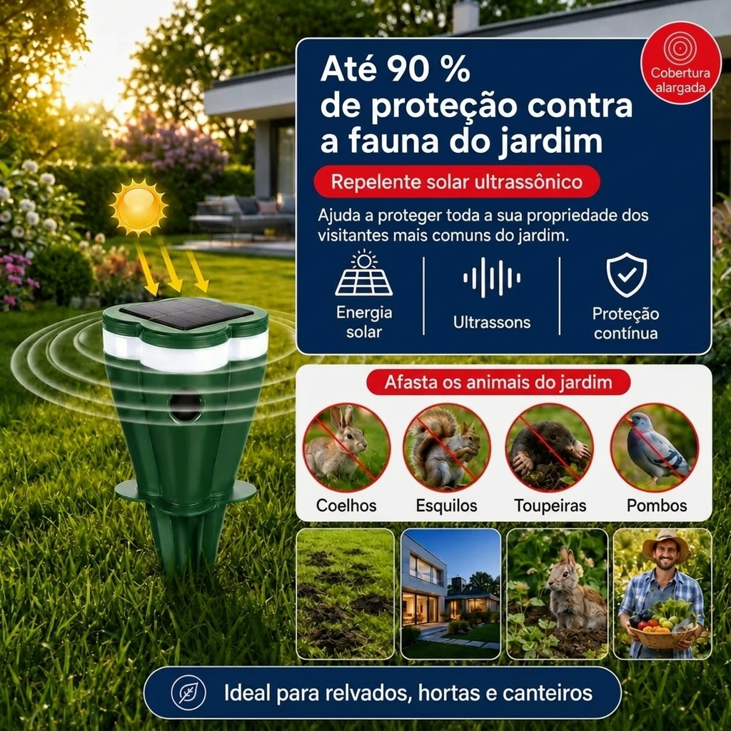 Escudo exterior autónomo de 360° contra animais indesejados