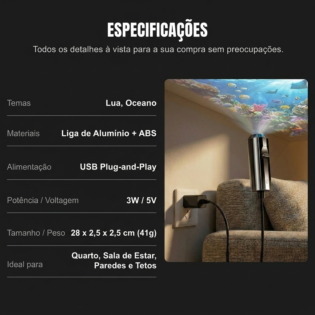 Projetor LED Galáxia & Oceano – Ambiente Relaxante 360°