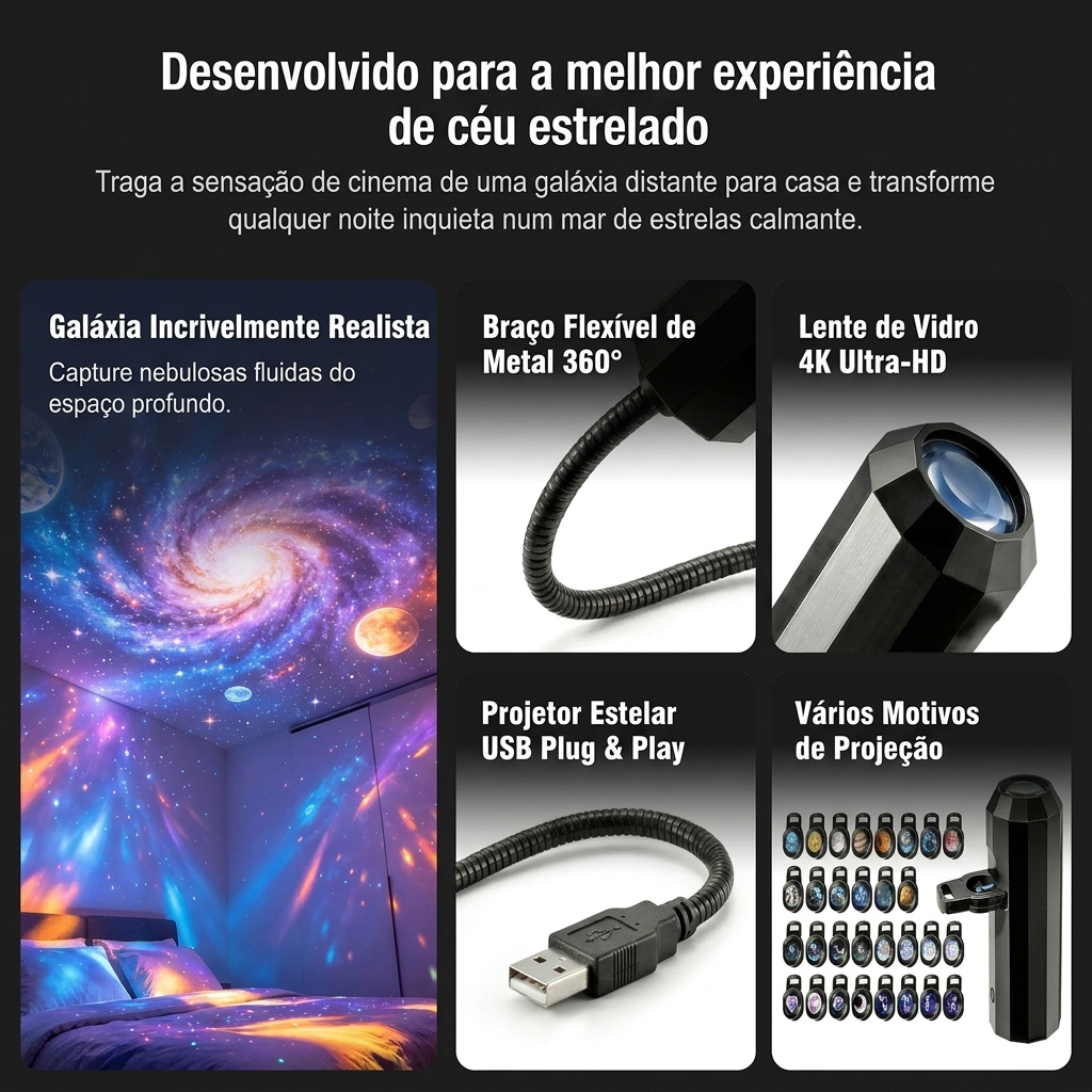 Projetor LED Galáxia & Oceano – Ambiente Relaxante 360°