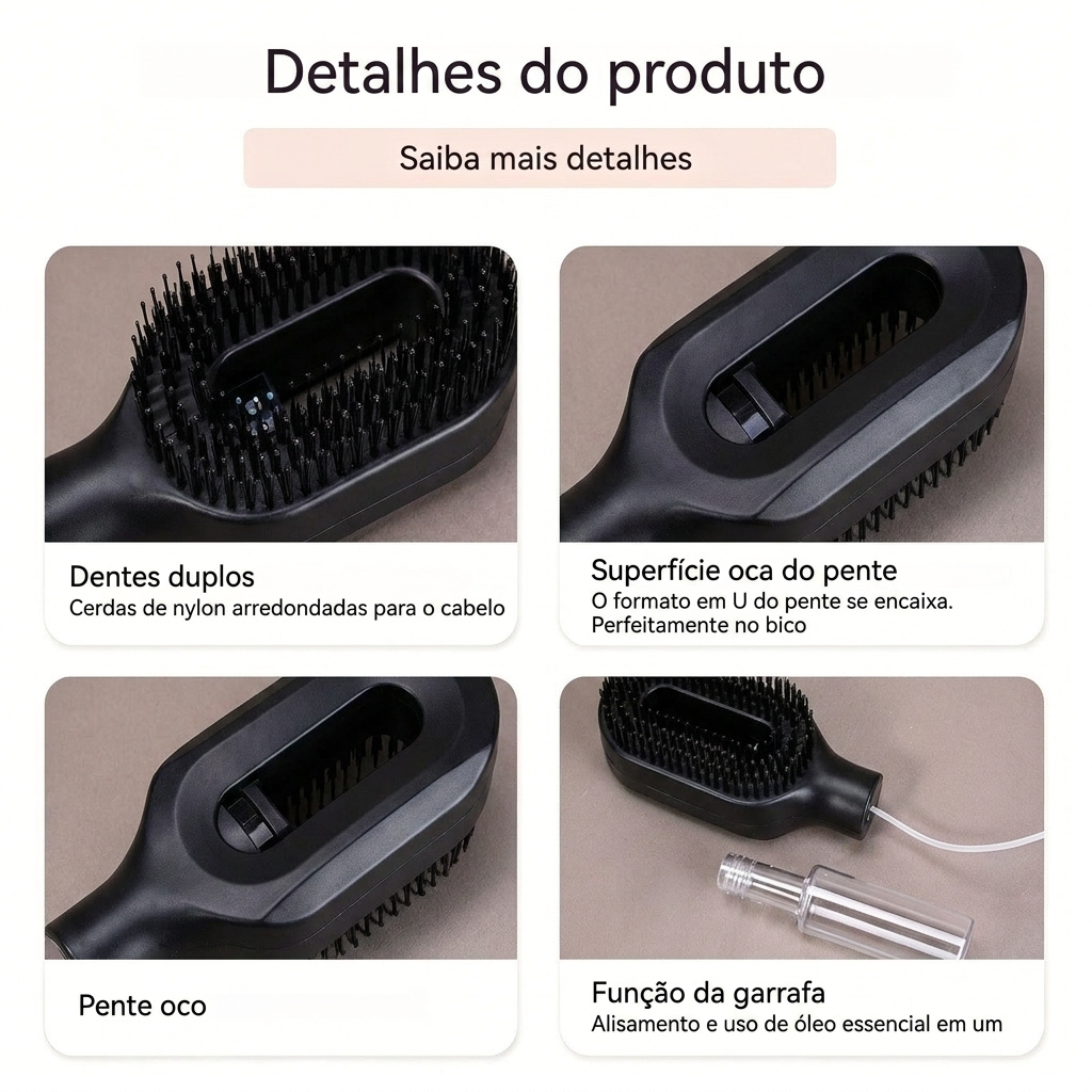 Escova Vaporizadora 2 em 1 – Desembaraça, Hidrata e Realça o Brilho dos Cabelos