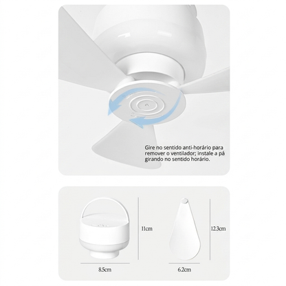 Ventilador de Teto Recarregável com LED – Frescura e Iluminação em Qualquer Lugar