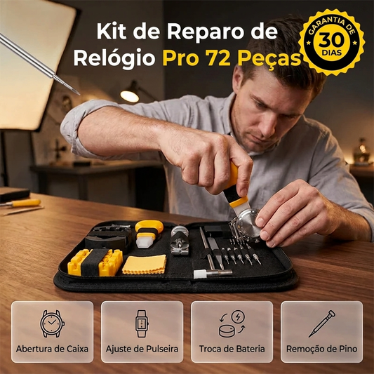 Kit completo de reparação de relógios – 72 peças, todas as ferramentas necessárias para abrir, ajustar e reparar em casa
