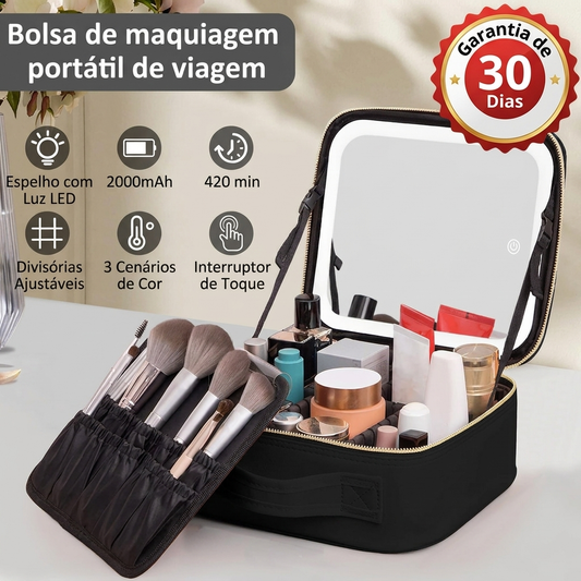 Mala de Maquilhagem com Espelho LED – Beleza Sempre Organizada